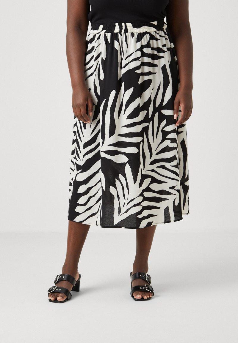 ONLY Carmakoma CARLUX LIFE SKIRT - A-vonalú szoknya - black/white