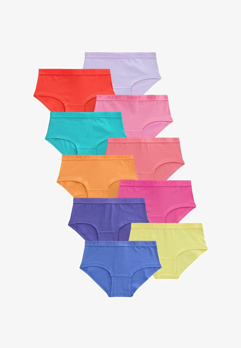 Különböző színekben, mint például piros, türkiz, narancs, rózsaszín, lila, sárga és levendula, vegyes pamut alsónemű csomagok, "NEXT" logóval a derékpánton.