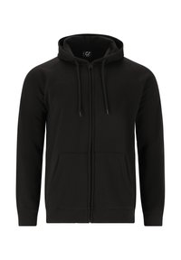 Musta vetoketjullinen huppari, joka on valmistettu pehmeästä kankaasta. Hupparissa on kengurutasku, säädettävä nyörillinen huppu sekä resorikäärme ja -helma.