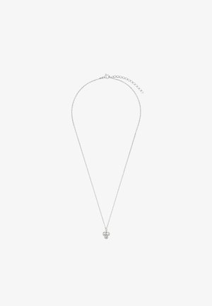 Srebrny naszyjnik z łańcuszka z zawieszką w kształcie kwiatu, ozdobioną trzema małymi okrągłymi elementami. Prosty design, delikatna textura, regulowana długość.
