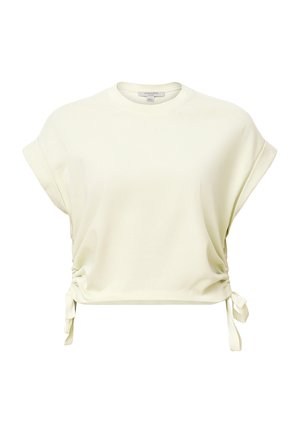 T-shirt corto giallo chiaro con maniche corte arrotolate. Presenta lacci laterali e una texture morbida e liscia. Realizzato in un tessuto comodo.