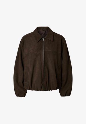 Pieces, BOMBERJACKE PCTILLA WILDLEDER - Δερμάτινο μπουφάν - hot fudge