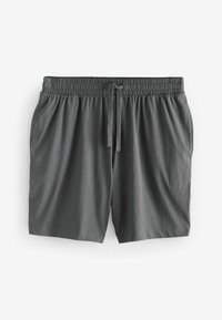 Grå shorts lavet af blødt stof, med en elastisk talje med snøre, sidelommer og en lige pasform.