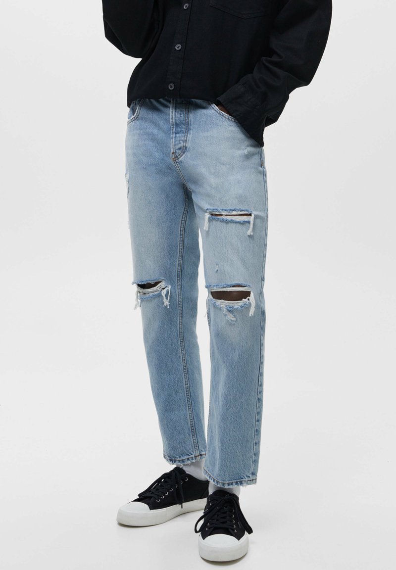 PULL&BEAR STRAIGHT FIT VINTAGE RIPPED Jean droit stone blue denim