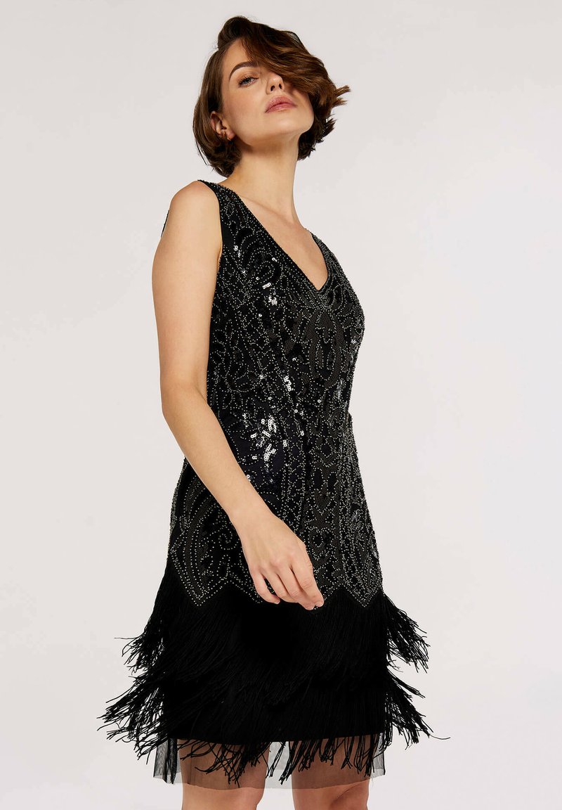 apricot black sequin dress Black Apricot Curve Sequin Wrap Mini Dress