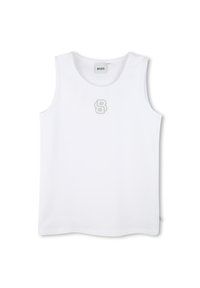 Witte mouwloze tanktop van een katoenmix met een ronde halslijn, voorzien van een klein grijs geborduurd "B" logo op de borst.