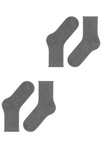 Sive čarape izrađene od mekanog pletenog materijala, s rebrastim rubom i ojačanim petom i prstom. Svaka čarapa prikazuje suptilan plavi logo.