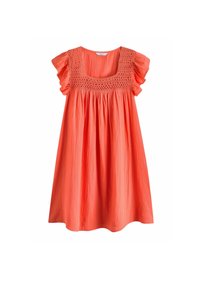 Next SQUARE NECK CROCHET FLUTTER SLEEVE TALL - REGULAR FIT - Denní šaty - coral pink