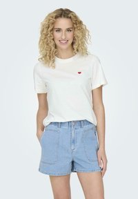 JDY 2ER-PACK RUNDHALS KURZARM - Print T-shirt - weiß dunkelblau