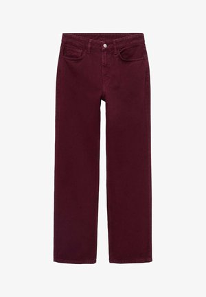 Bordeauxfarbene Jeans aus Baumwolle mit geradem Bein, fünf Taschen und einem Knopfverschluss am Bund.