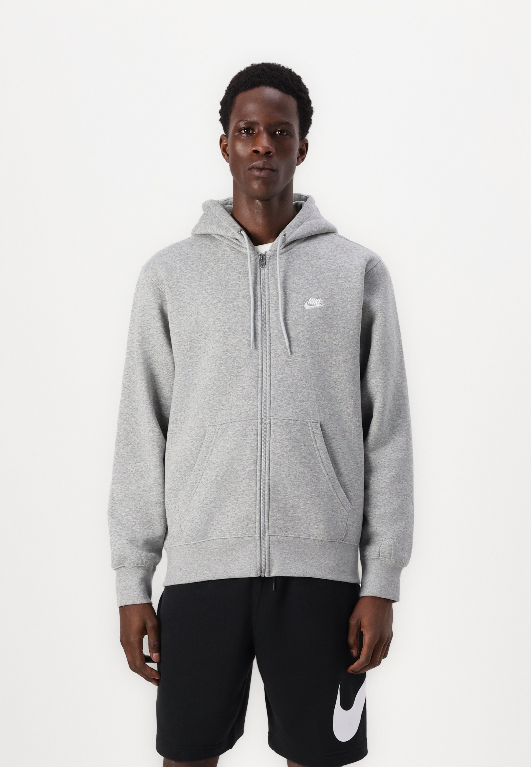 grey nike hoodie white logo