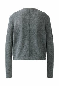 Grauer Strickpullover mit langen Ärmeln, taillierter Form und einfachem Rundhalsausschnitt. Verfügt über eine zentrale Nahtdetails auf der Rückseite.