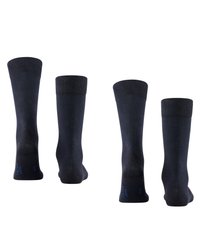 Calcetines de algodón azul marino oscuro con puños acanalados, que muestran una textura suave, de altura media y con letras azules en el tobillo. Se presentan cuatro pares.