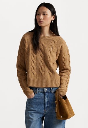 CABLE KNIT WOOL CASHMERE SWEATER - Neule - camel