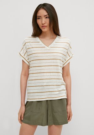 MIT STREIFENMUSTER - T-shirt z nadrukiem - beige