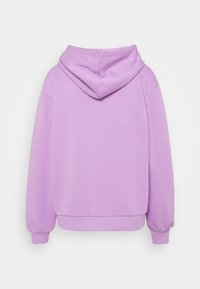 Lila Pullover-Hoodie mit einem Kordelzug-Haube, gerippten Bündchen und Saum. Weiches Baumwollmaterial mit einer glatten Textur, entworfen für eine lockere Passform.