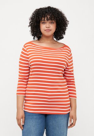 SLIM CODY BOAT 3/4 - Long sleeved top - orange/ecru