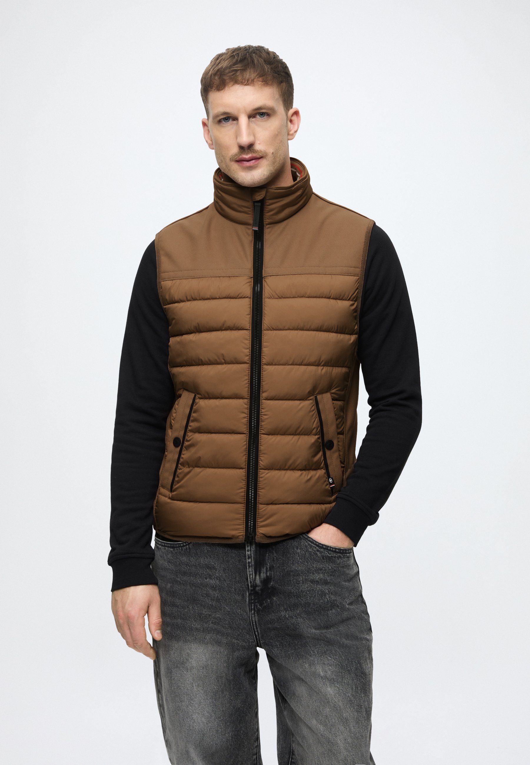 TOM TAILOR HYBRID VEST - Waistcoat - malt brown/light brown