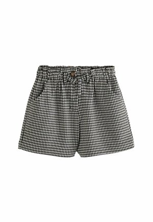 Shorts en motif pied-de-poule noir et blanc avec une taille élastique, un bouton sur le devant et des poches latérales. Matière en coton, longueur mi-cuisse.