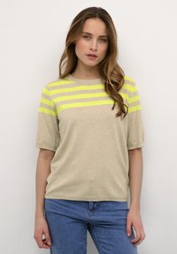 Kaffe - MILO  - T-shirt med print - sand melange lime half stripe Miniatyrbild 1