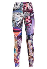 Tights med en livlig, flerfärgad grafisk design som inkluderar olika mönster, texturer och abstrakt bildspråk i en smal passform.