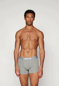 Sivi bombažasti bokserci s svetlo sivim elastičnim pasom, na katerem je logotip Levi's. Gladka tekstura in prilegajoča zasnova za udobje.