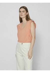 VILA V-AUSSCHNITT - Camiseta estampada - shell coral