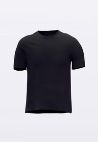 Crna kratka majica s okruglim izrezom, prikazana sprijeda na jednostavnoj svijetloj pozadini, bez vidljivih logotipa ili dizajna.