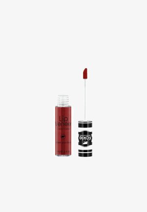 Punainen huulikiillotube, jossa teksti "Lip Veneer", vieressä kulmikas punainen aplikaattorin kärki.