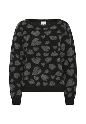 ICHI, IHDEART LS - Pullover - black w grey mlg hearts