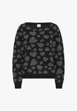 ICHI, IHDEART LS - Pullover - black w grey mlg hearts