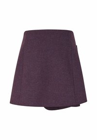 En lila kjolklädd plagg med en texturerad tyg, med en enkel A-linjeform och en diskret sidomuff. Inga synliga detaljer eller accenter.