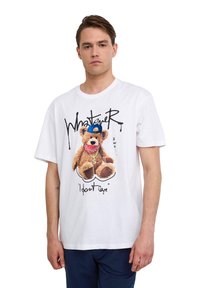 Terranova CON ORSETTO E SCRITTE - T-shirt con stampa - bianco ottico