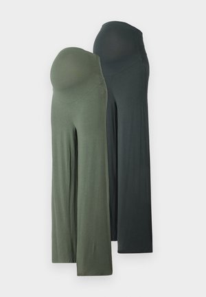 Pantalones de maternidad en verde oscuro y gris oscuro, con un corte relajado, piernas anchas y una tela suave y elástica para mayor comodidad.