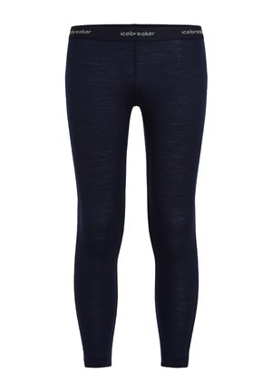 Granatowe długie termiczne legginsy z elastycznym pasem z logo "icebreaker", zaprojektowane dla ciepła i warstwowego ubierania się.