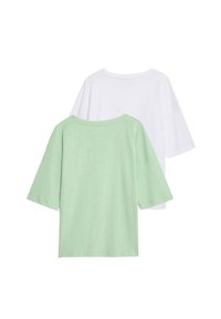 Korte mouw T-shirts in lichtgroen en wit, met een ronde hals, relaxte pasvorm en zachte katoen.