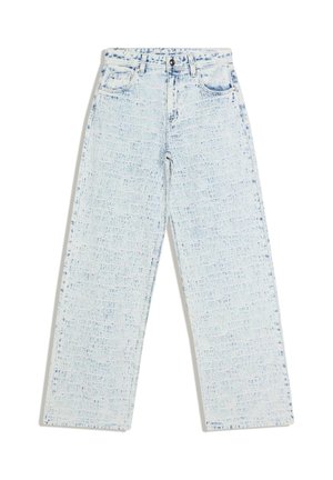 High waist wijde jeans met lichtblauwe acid wash, voor- en achterzakken, riemlussen en knoopsluiting aan de taille.