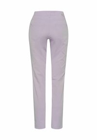 Pantalon droit violet clair vu de dos avec deux poches arrière et un petit écusson logo sur la ceinture.