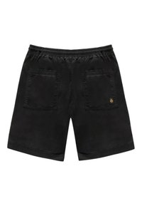 Svarta shorts med elastisk midja och två bakfickor. Mjuk tyg med en slät yta. Har en liten logotypaccent.