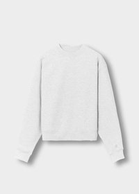 Light grey long-sleeve crewneck sweatshirt with ribbed cuffs and hem, laid flat on a neutral background.