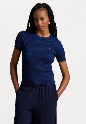 CABLE KNIT COTTON SHORT SLEEVE SWEATER - Printtipaita - harrison blue