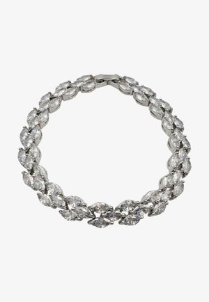 Bracciale argento con pietre trasparenti a forma ovale, disposte in un motivo a catena, caratterizzato da una finitura liscia e lucida e da una chiusura sicura.
