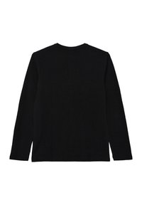 Zwart langomshirt met een ronde halslijn, een zachte textuur en zonder zichtbare patronen of accenten. Achteraanzicht weergegeven.