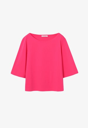 Fuchsia Baumwolloberteil, weite Ärmel, Rundhalsausschnitt, glatte Textur und lockere Passform. Minimalistisches Design ohne zusätzliche Muster oder Akzente.