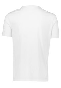T-shirt blanc uni à manches courtes, vu de dos, avec un col rond et un ourlet droit.