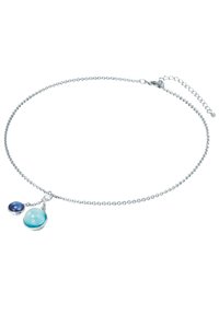 Sølvring halskæde med to gemstone vedhæng: en blå rund sten og en større aqua kugle, begge med polerede overflader.
