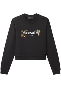 �Černý zkrácený sweatshirt s kulatým výstřihem a barevnými vyšívanými detaily s nápisem "THE KOOPLES PARIS" uprostřed.