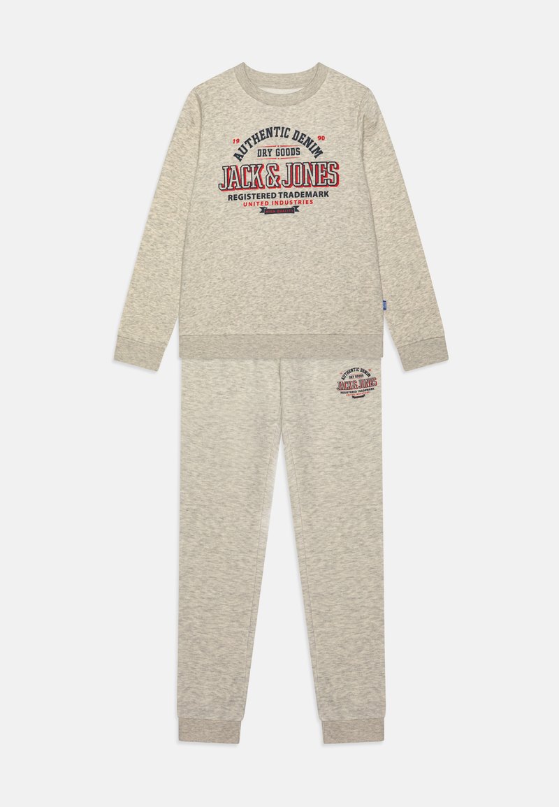 Jack & Jones Junior JJELOGO PANT SET - Pantalones deportivos - white melange/navy blazer/true red
