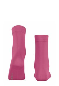 Fuchsia Knöchelsocken aus glattem Stoff mit gerippten Bündchen, featuring eine strukturierte Ferse und ein Logo auf der Sohle.