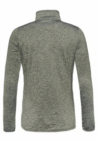 Langärmliges Hemd aus strukturiertem, dunkelgrauem Stoff. Verfügt über einen Halb-Reißverschluss-Kragen und minimalistische Nähte für ein sportliches Aussehen.